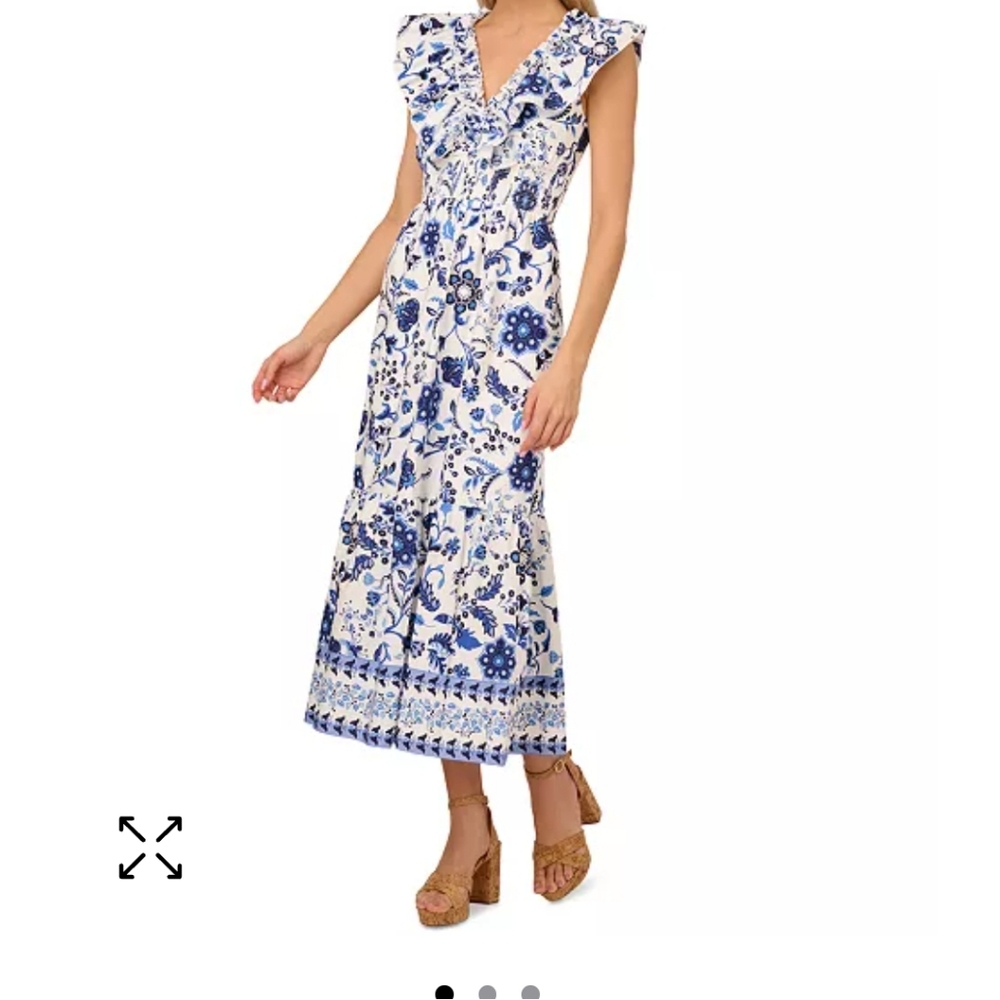 Adrianna Papell Blue and White Sleeveless Maxi Sundress